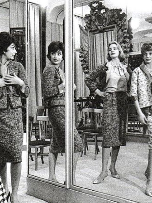 Admirável look novo: A história da jaqueta Chanel As modelos Marie-Hélène Arnaud, Gisèle Franchomme, Paule Rizzo